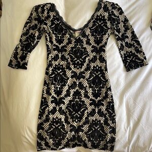 Free People Black and White Bodycon Dress 3/4 Sleeve Scoop Neck